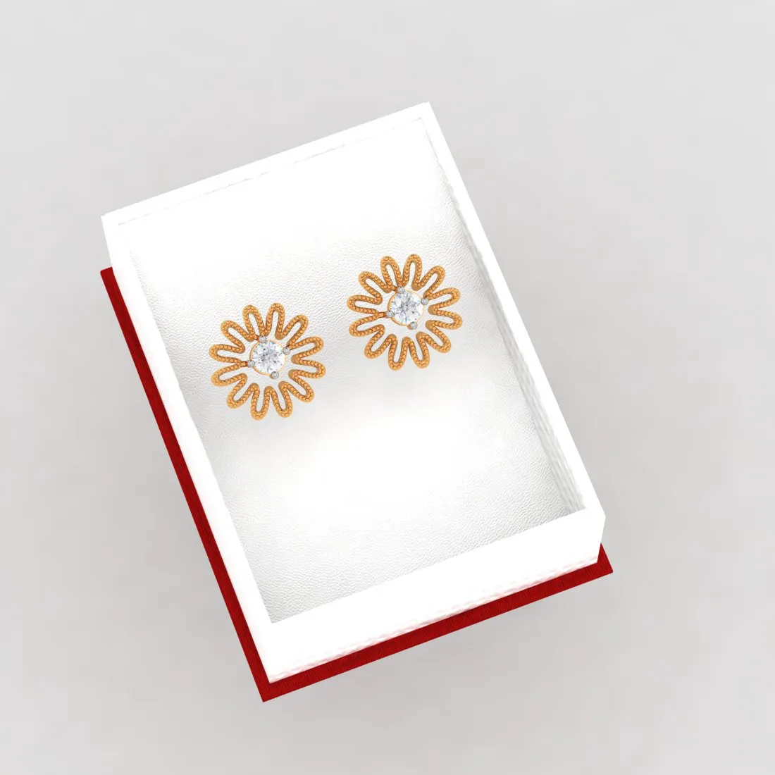 14k Elegant Floral Gold American Diamond Earrings