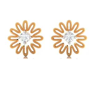 14k Elegant Floral Gold American Diamond Earrings