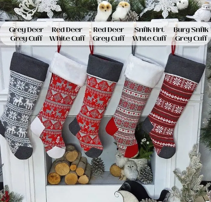 21 Inch Nordic Knit Stockings Personalized Embroidered or with Cutout Wood Name Tag Christmas Stockings Family