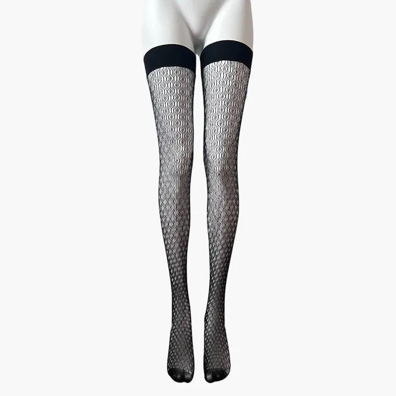 Baci Lingerie Patterned Fishnet Thigh High Stockings