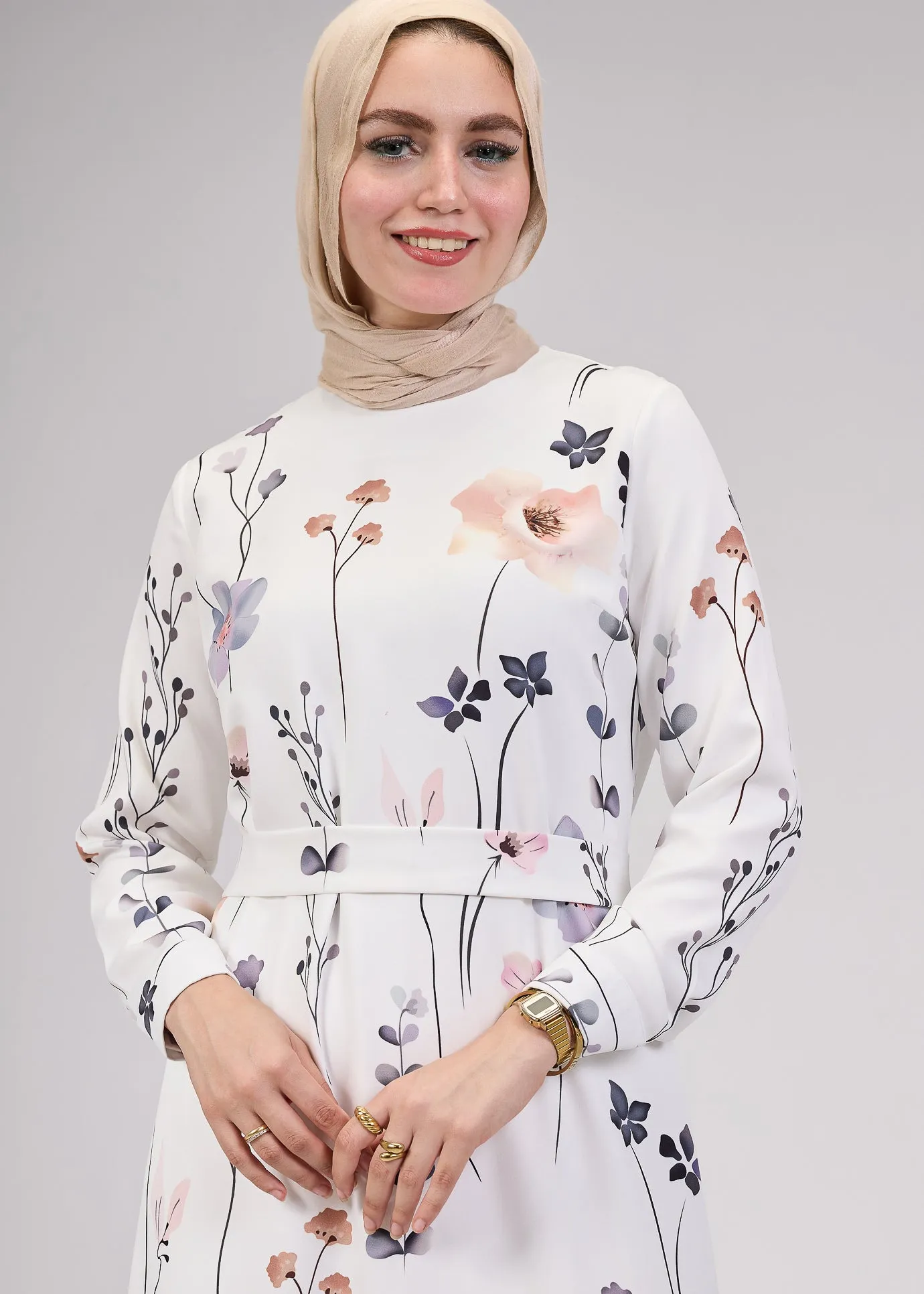 Badia Lily Bloom Modesty Dress in Soft Floral Print