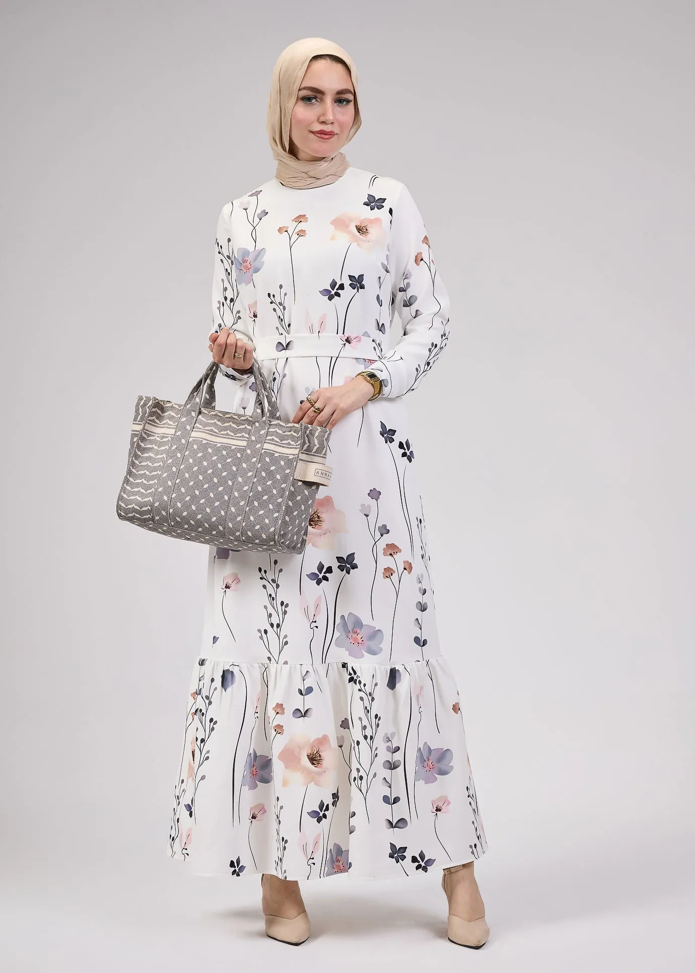 Badia Lily Bloom Modesty Dress in Soft Floral Print