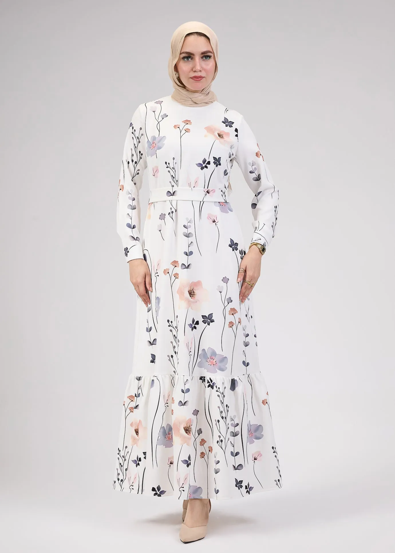 Badia Lily Bloom Modesty Dress in Soft Floral Print