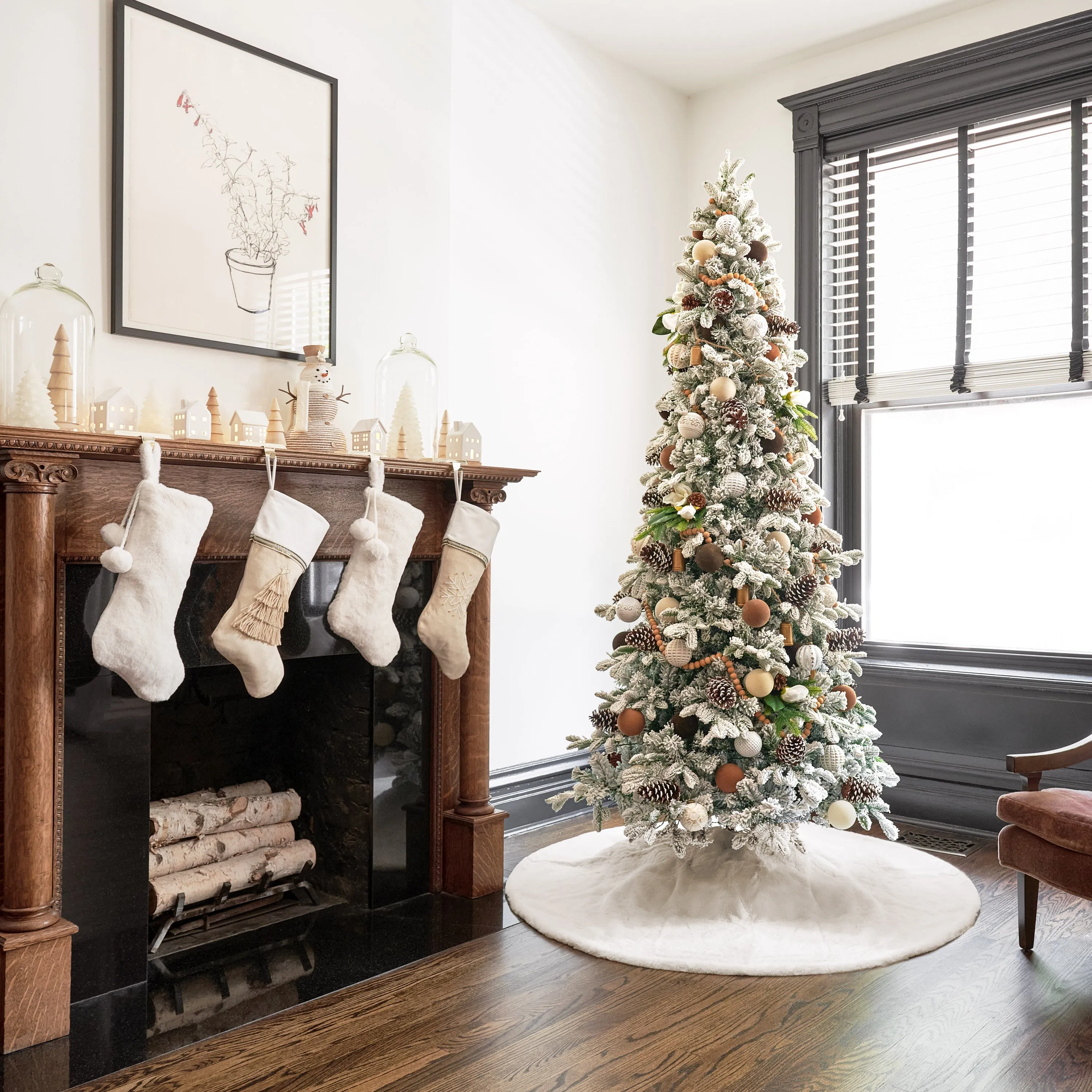 Beige Velvet Stocking with Fringe Tree Applique