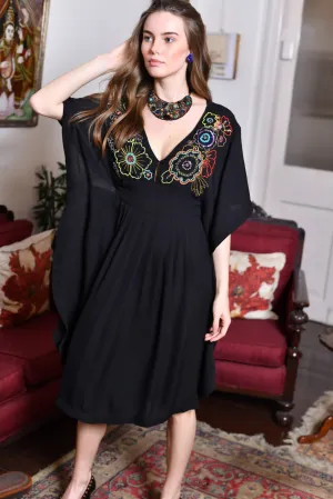 Black Silk Embroidered Evening dress