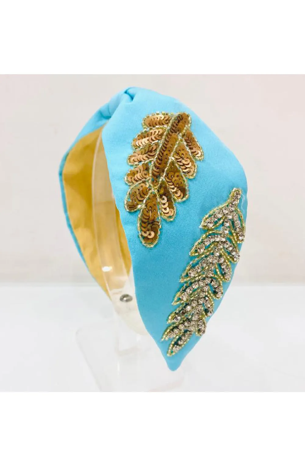 Blue Sequins And Stone Embroidered Hairband