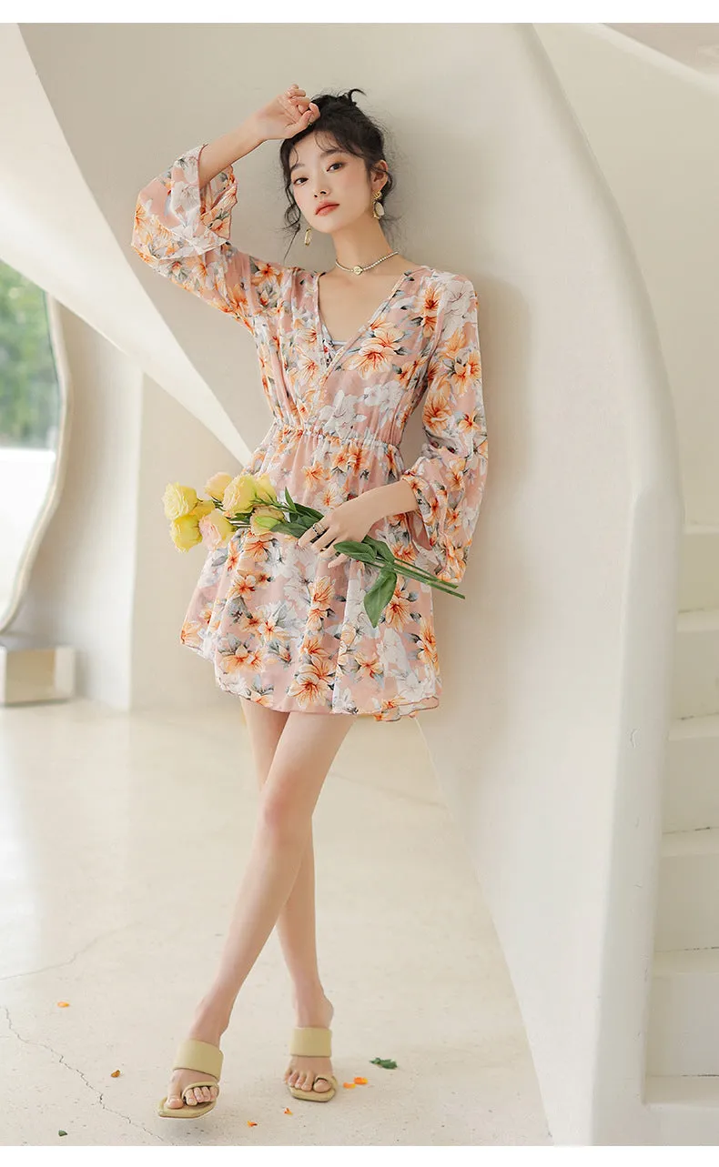 Boho Floral Print Ruffle Dress