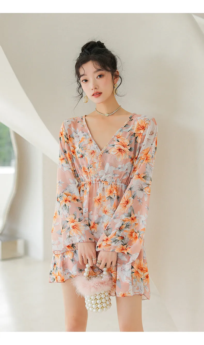 Boho Floral Print Ruffle Dress