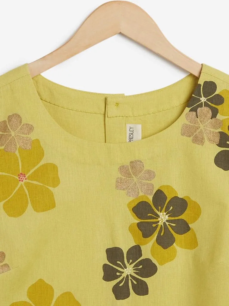 Bombay Paisley Yellow Floral Print Crop-Top