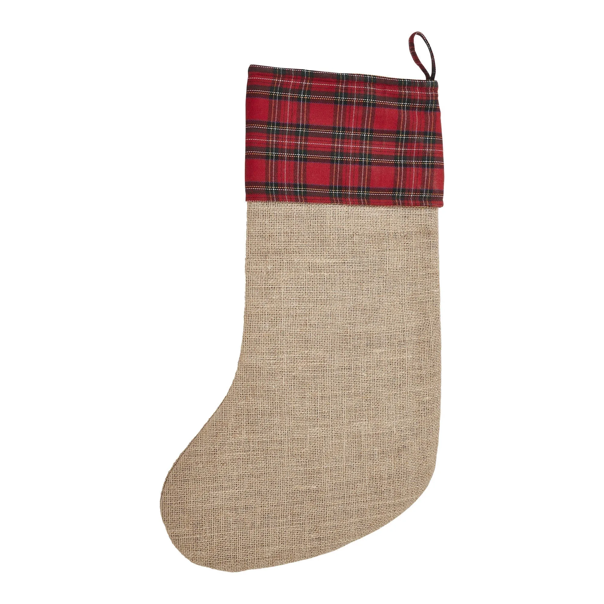 Burlap Natural Plaid Santa's Workshop Stocking