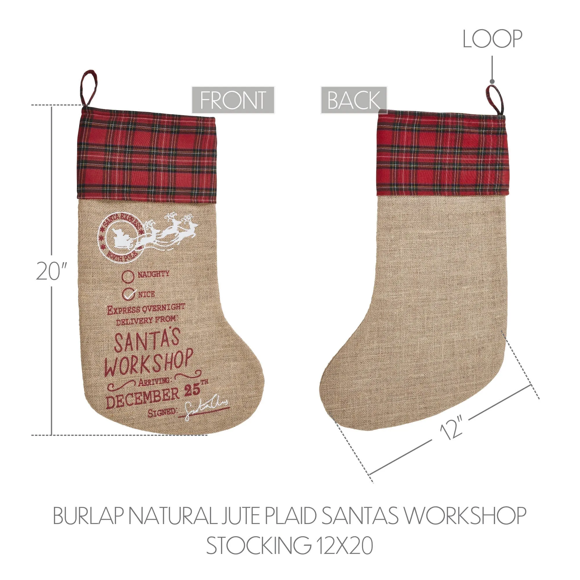 Burlap Natural Plaid Santa's Workshop Stocking