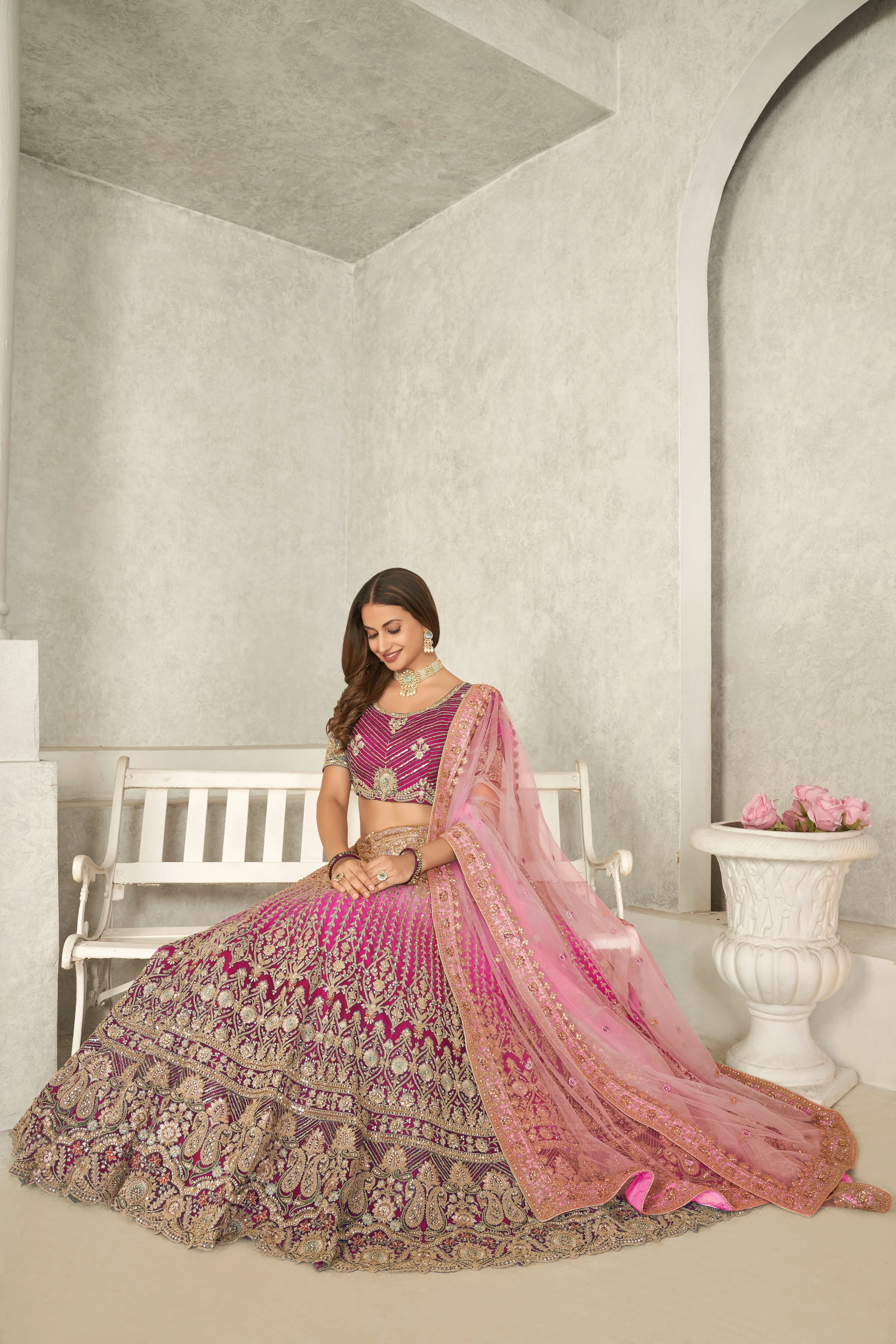 Captivating Pink Embroidered Lehenga Choli Set - Perfect for Brides