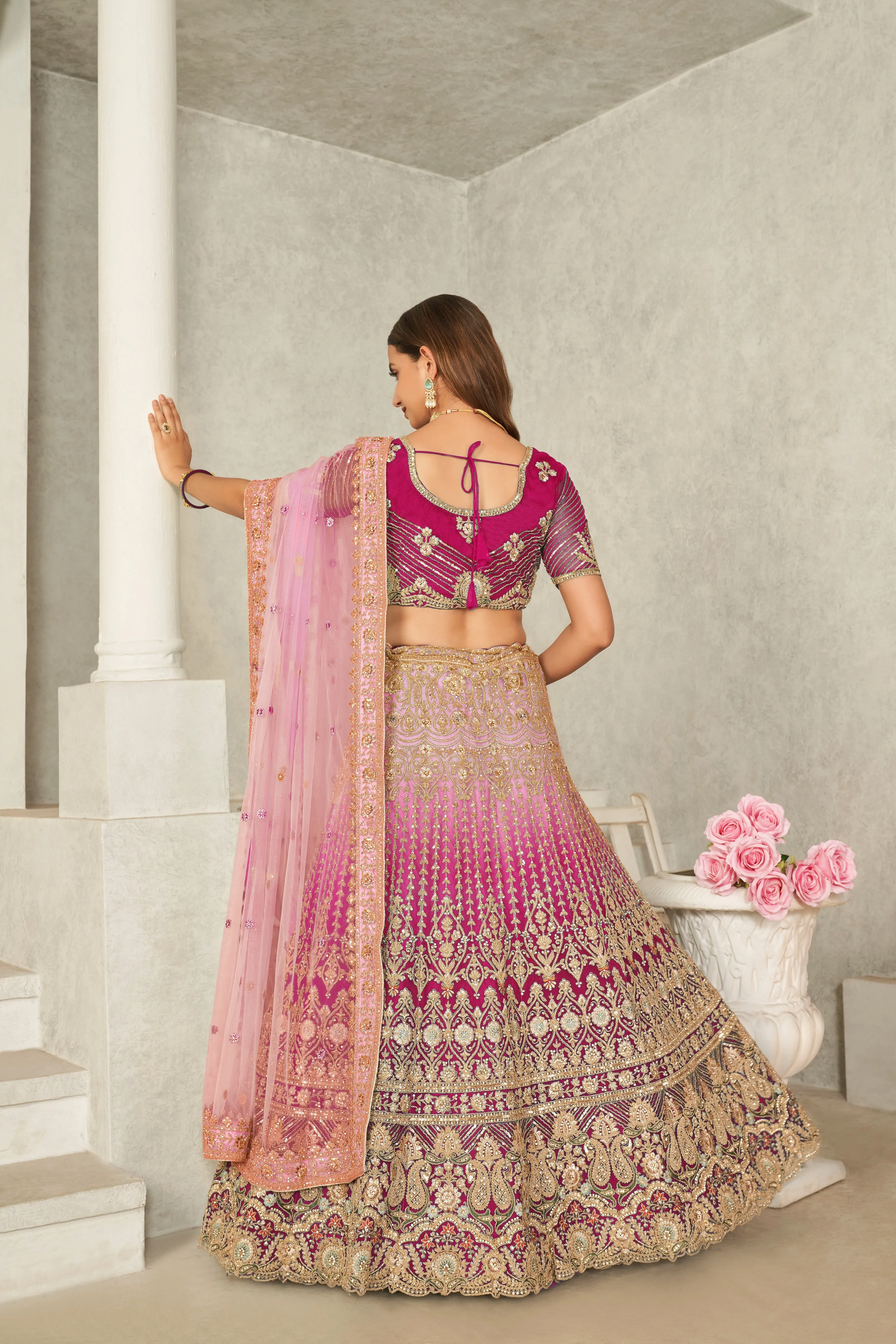 Captivating Pink Embroidered Lehenga Choli Set - Perfect for Brides