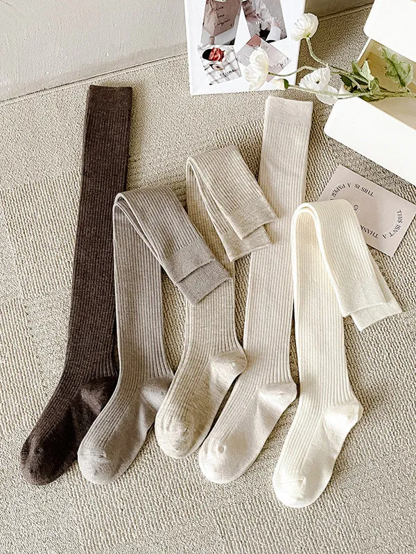 Casual Wool Solid Color Over The Knee Stockings Accessories