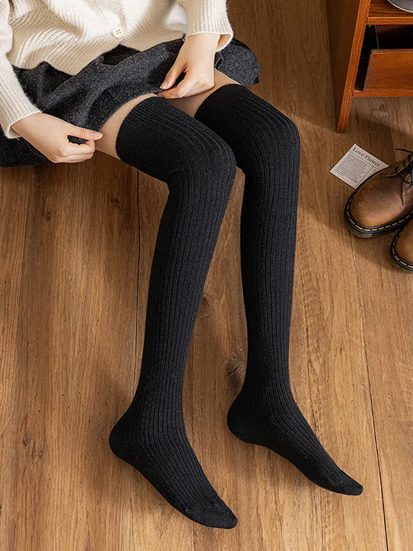 Casual Wool Solid Color Over The Knee Stockings Accessories