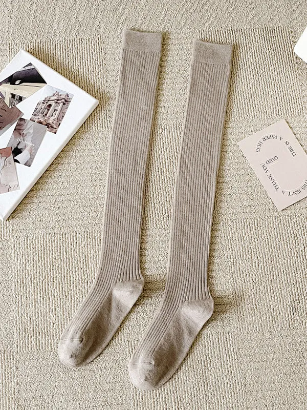 Casual Wool Solid Color Over The Knee Stockings Accessories