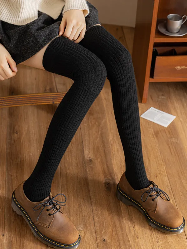 Casual Wool Solid Color Over The Knee Stockings Accessories