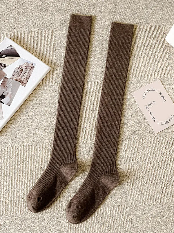 Casual Wool Solid Color Over The Knee Stockings Accessories