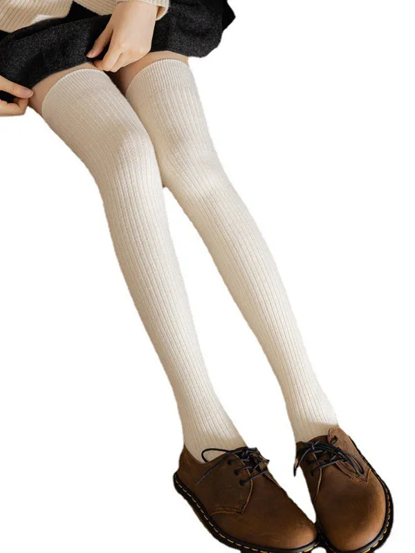 Casual Wool Solid Color Over The Knee Stockings Accessories