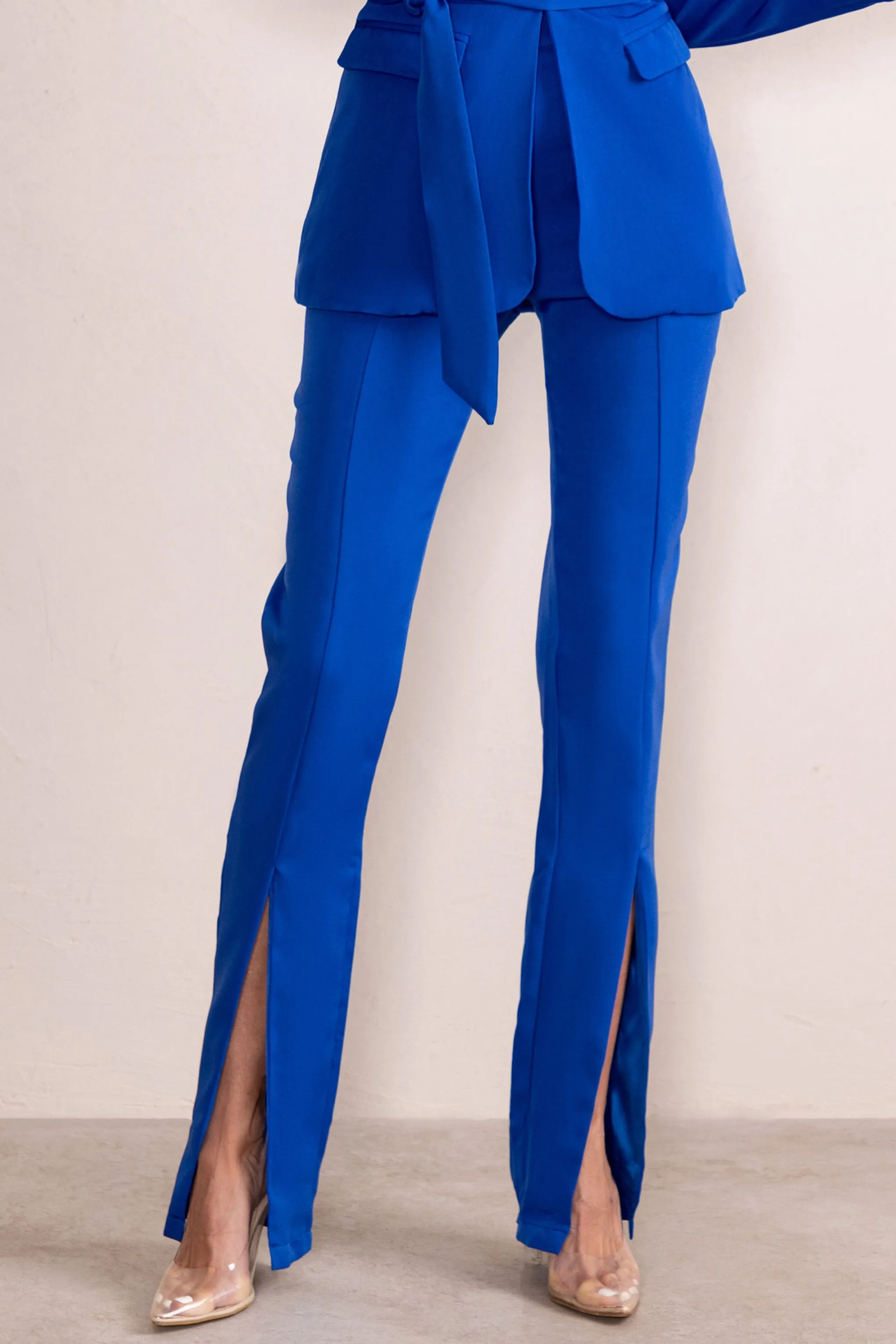 Checked Out | Electric Blue Split Front Trousers