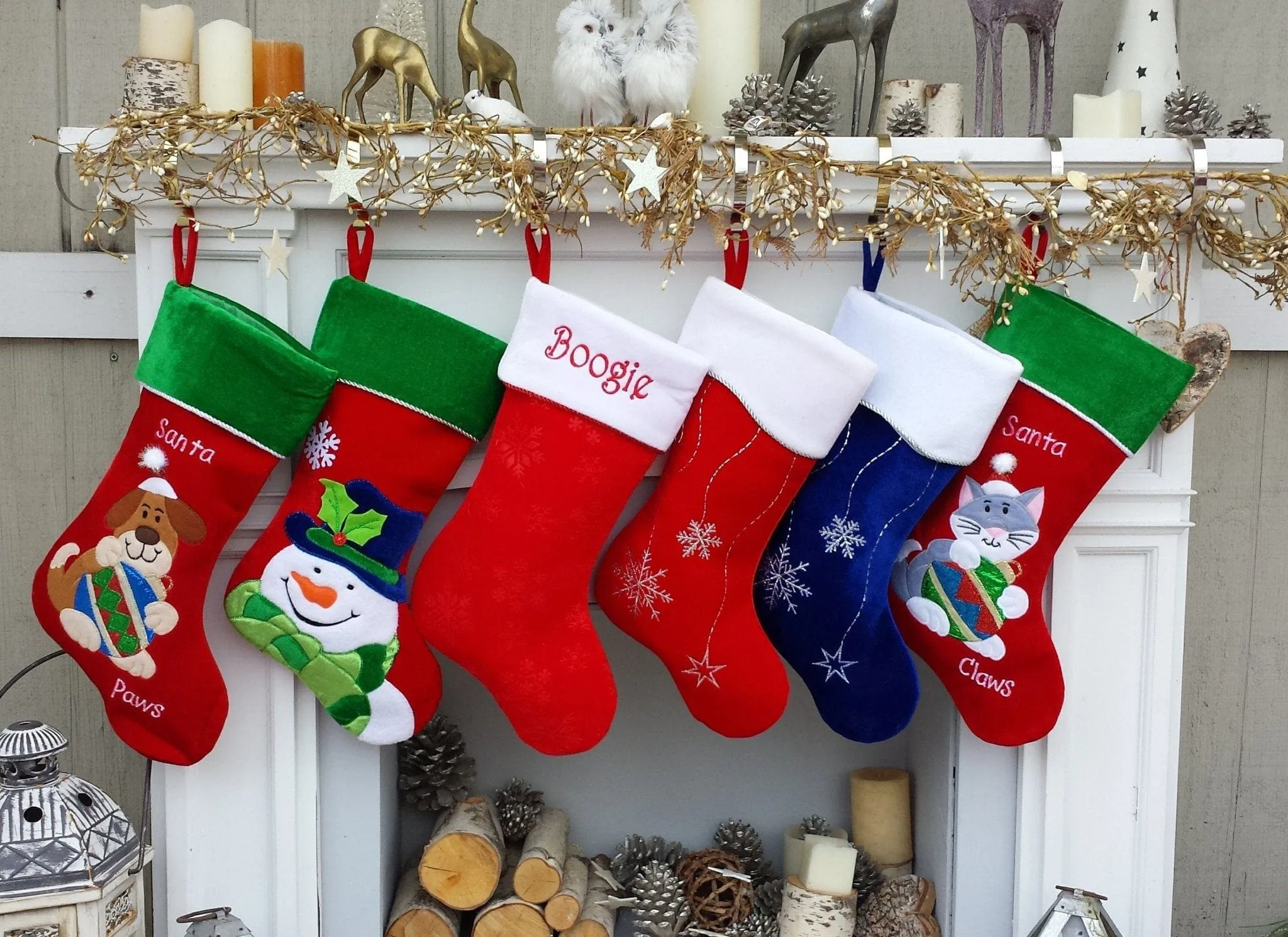 Christmas Stocking Personalized - Happy Santa, Snowman, Cat, Dog, Family XMAS Stockings