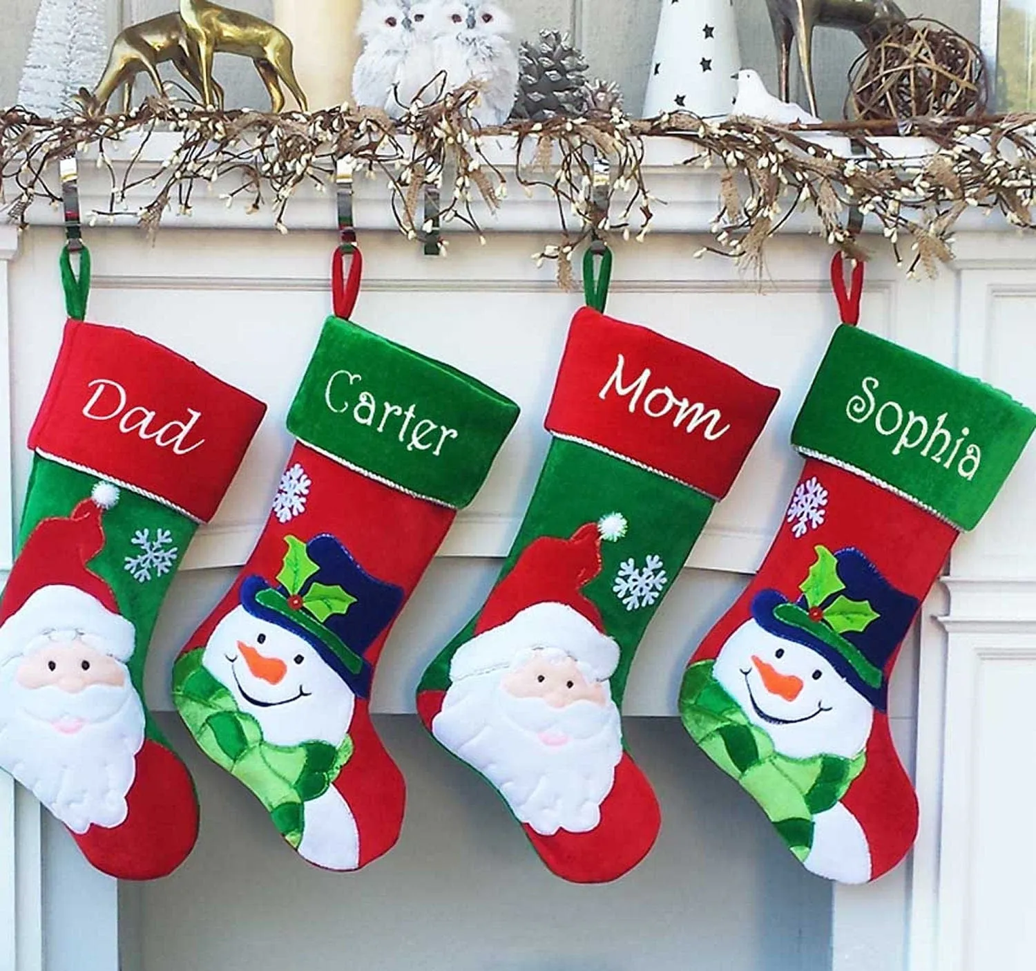 Christmas Stocking Personalized - Happy Santa, Snowman, Cat, Dog, Family XMAS Stockings