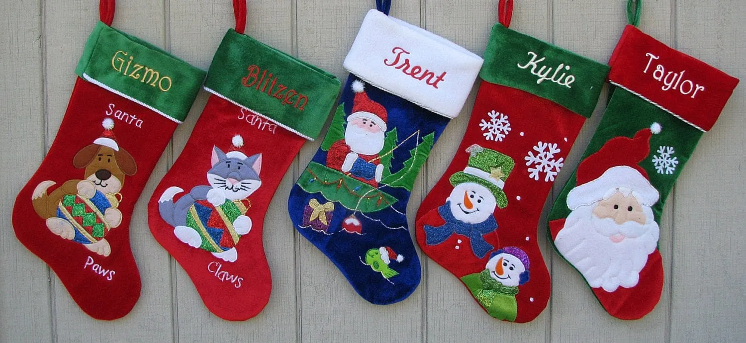 Christmas Stocking Personalized - Happy Santa, Snowman, Cat, Dog, Family XMAS Stockings