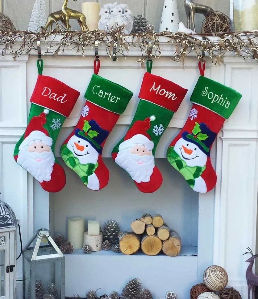 Christmas Stocking Personalized - Happy Santa, Snowman, Cat, Dog, Family XMAS Stockings