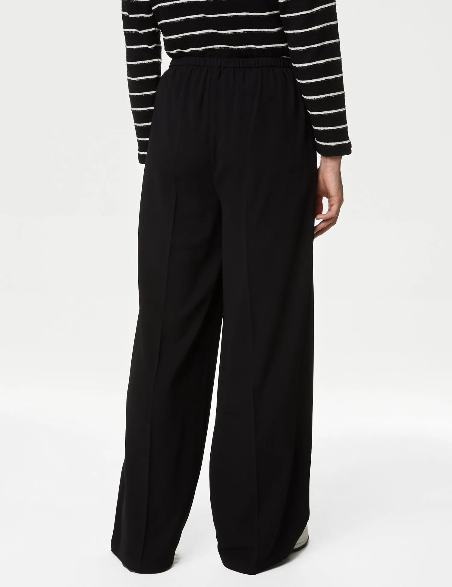 Crepe Elasticated Waist Wide Leg Trousers