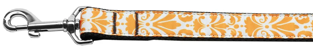 Damask Orange Nylon Dog Leash 3-8 Inch Wide 4ft Long