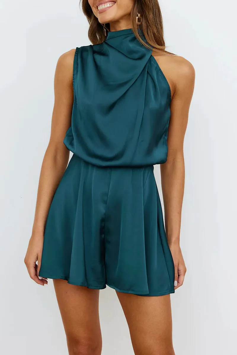 Elegant Solid Fold Halter Rompers