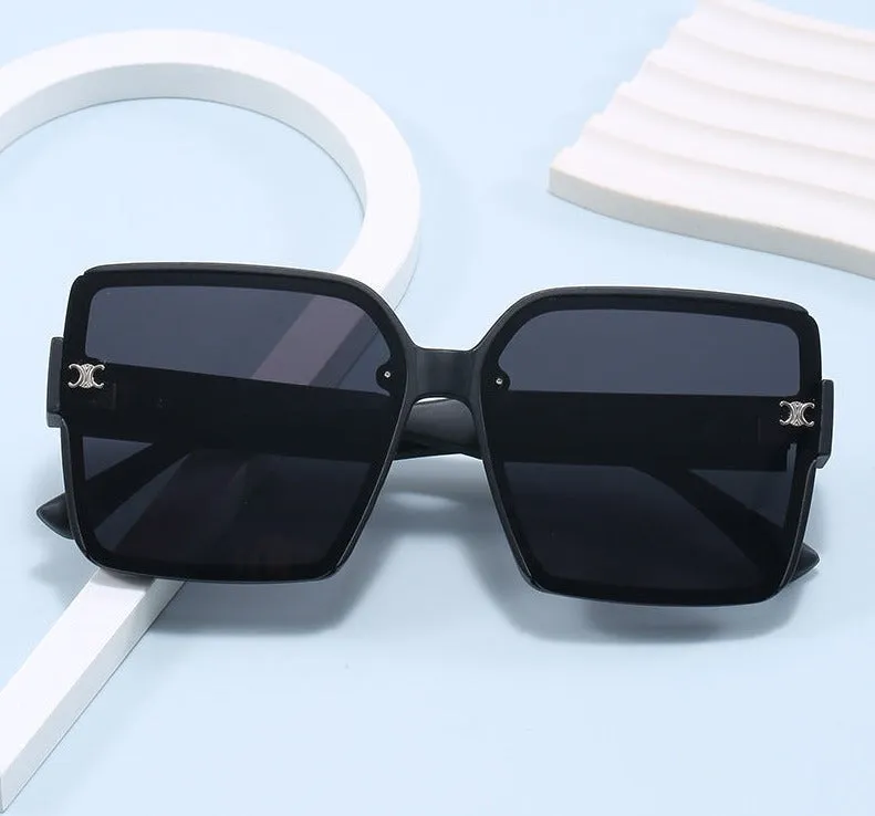 Fashion Trendy Large Frame Leather Leg Design Square 2024 New Sunglasses for Women Driving with UV Protection