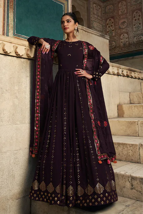 Georgette Thread & Sequence Embroidered Work Gown