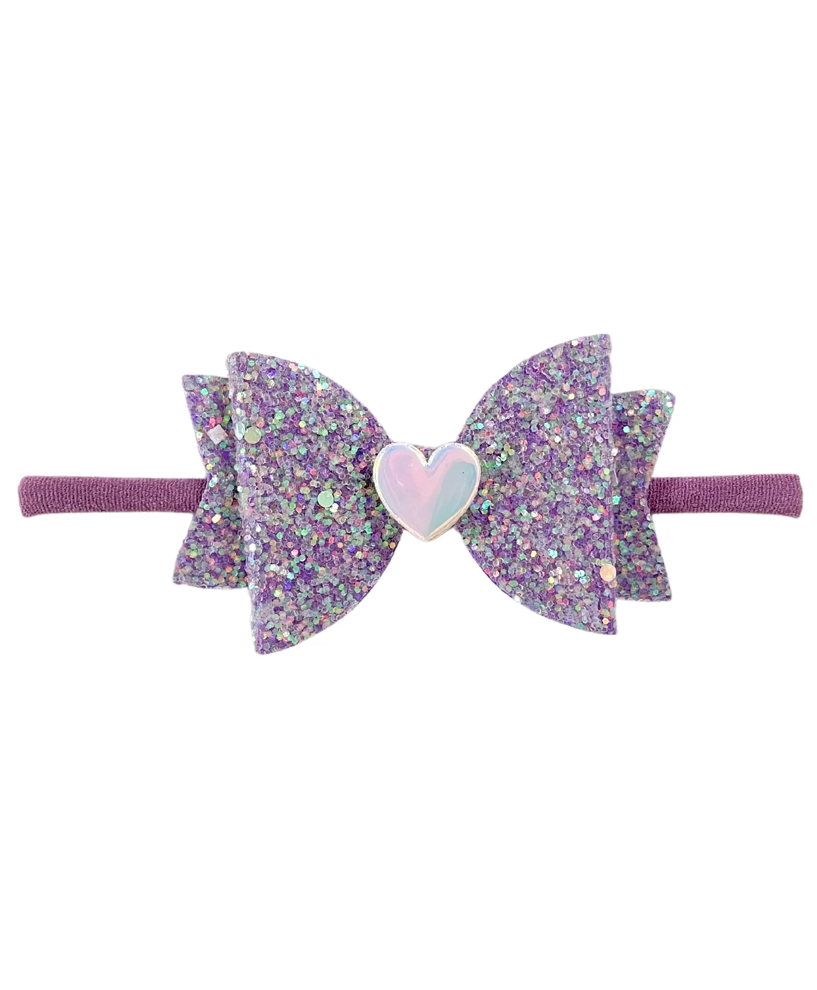 Glitter Bow Baby Headband with Heart- Purple