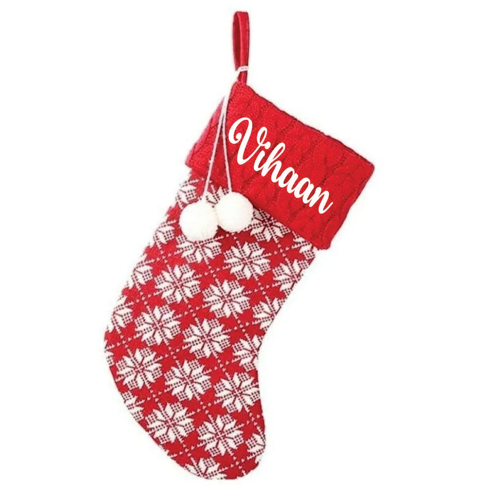 Holiday Chevron Cheer Stockings - Red & White Snowflakes