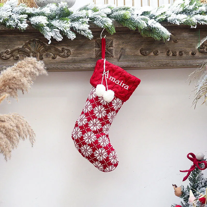 Holiday Chevron Cheer Stockings - Red & White Snowflakes