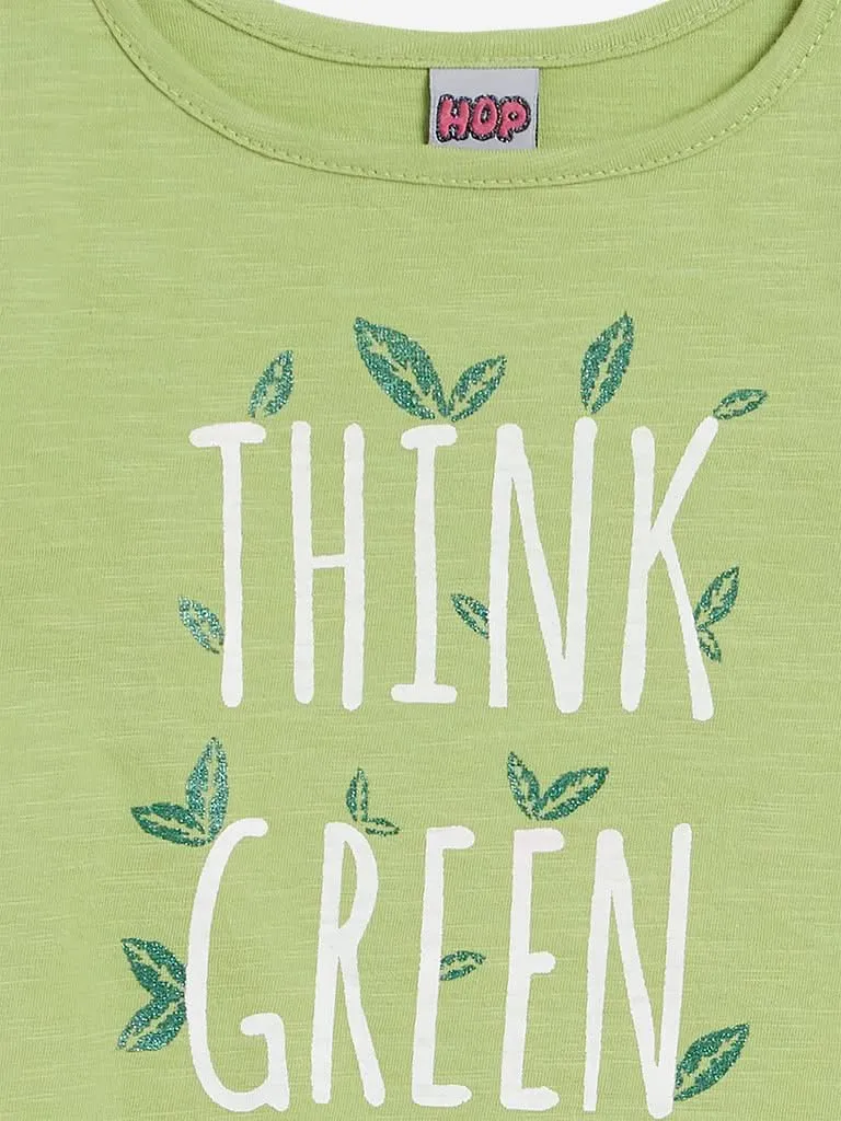 HOP Kids Green Text Patterned Flara Top