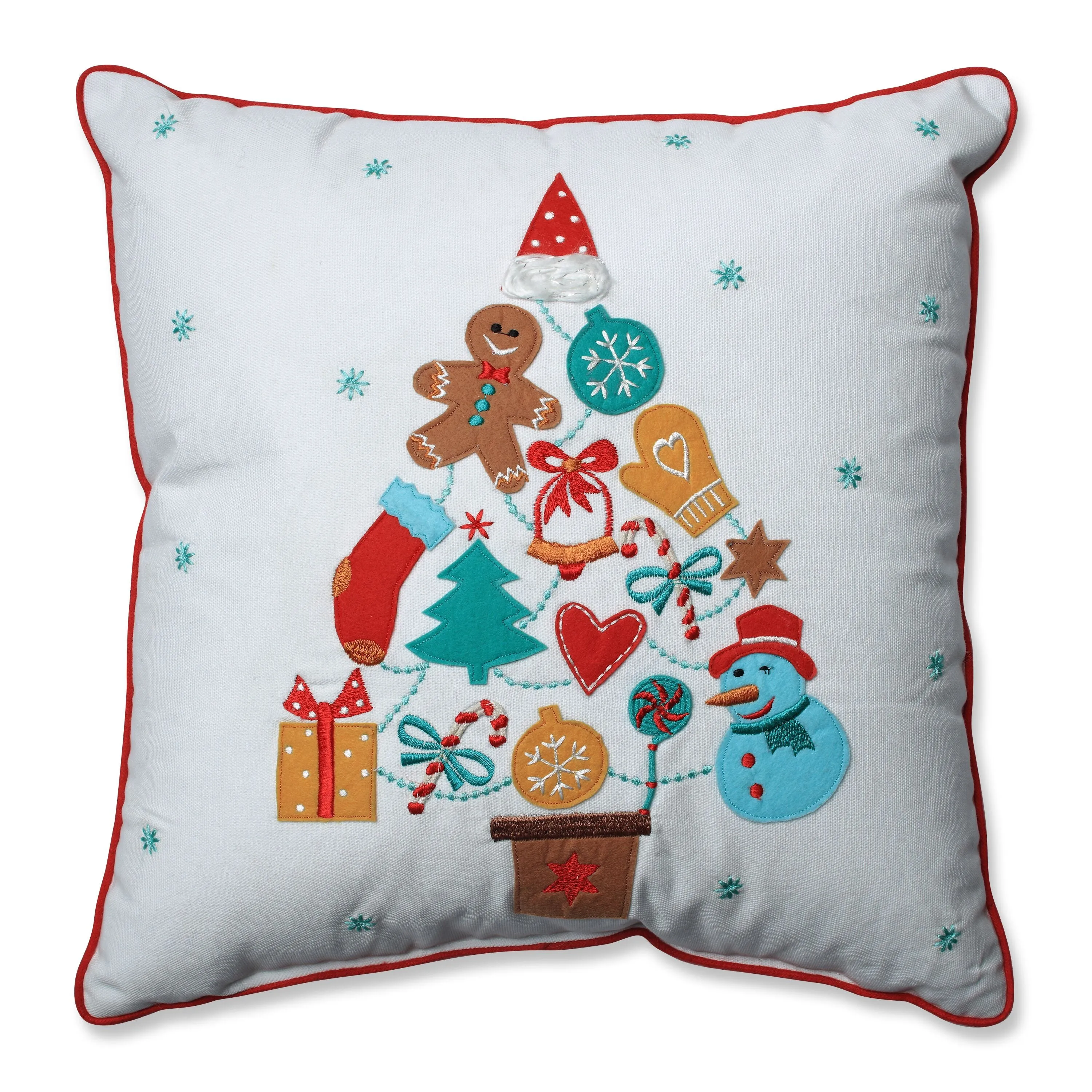 Indoor Christmas Gift Tree Red-Aqua 16.5-inch Throw Pillow