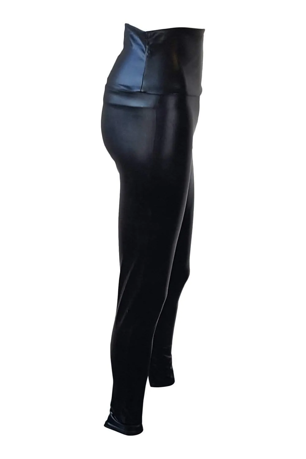 JNT WORLD Black Wet Look High Waist Leggings (M)