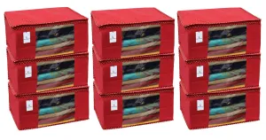 Kuber Industries 9 Piece Non Woven Saree Cover Set, Red,Large Size -CTKTC6435