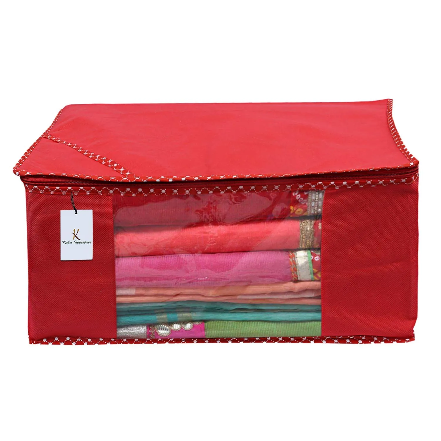 Kuber Industries 9 Piece Non Woven Saree Cover Set, Red,Large Size -CTKTC6435