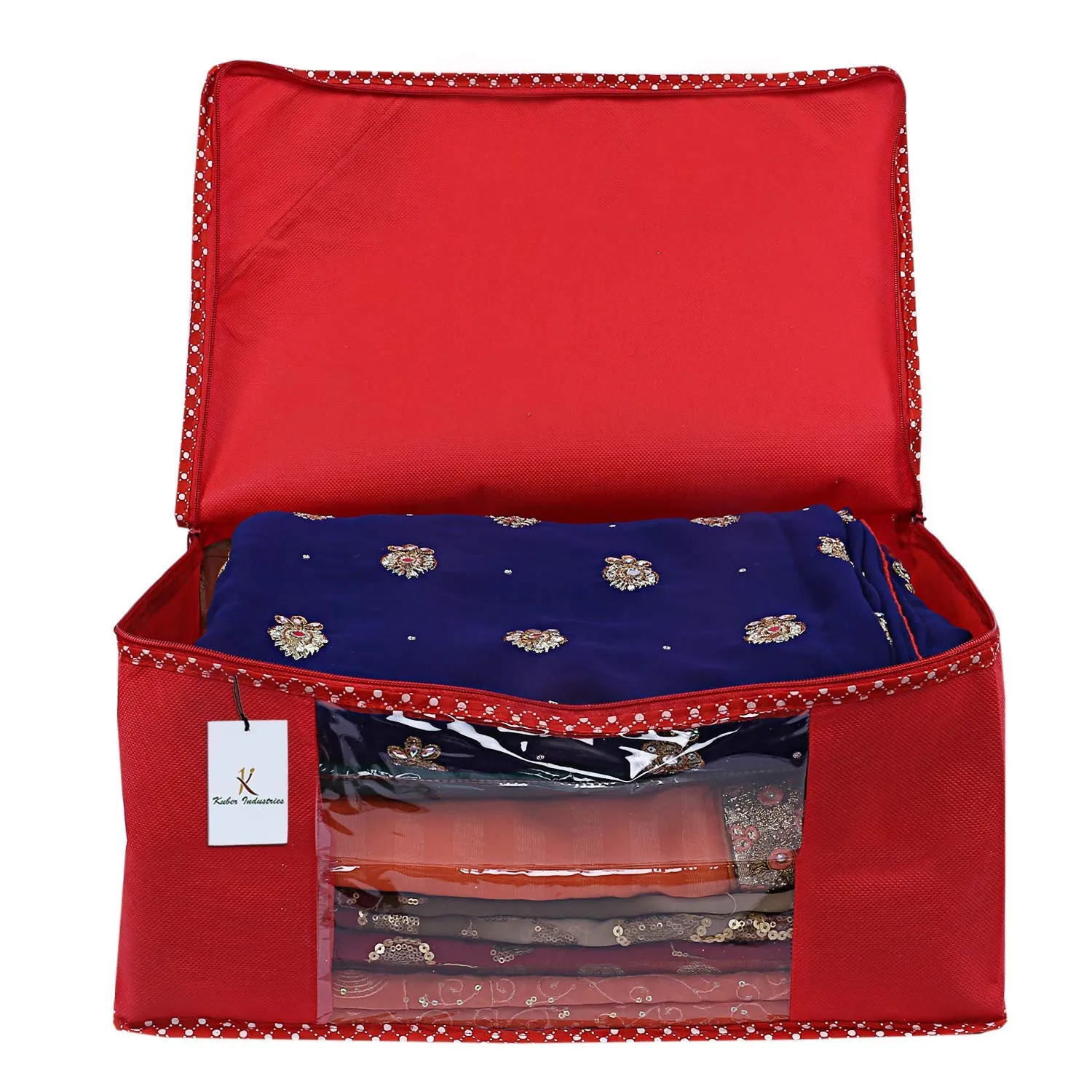 Kuber Industries 9 Piece Non Woven Saree Cover Set, Red,Large Size -CTKTC6435