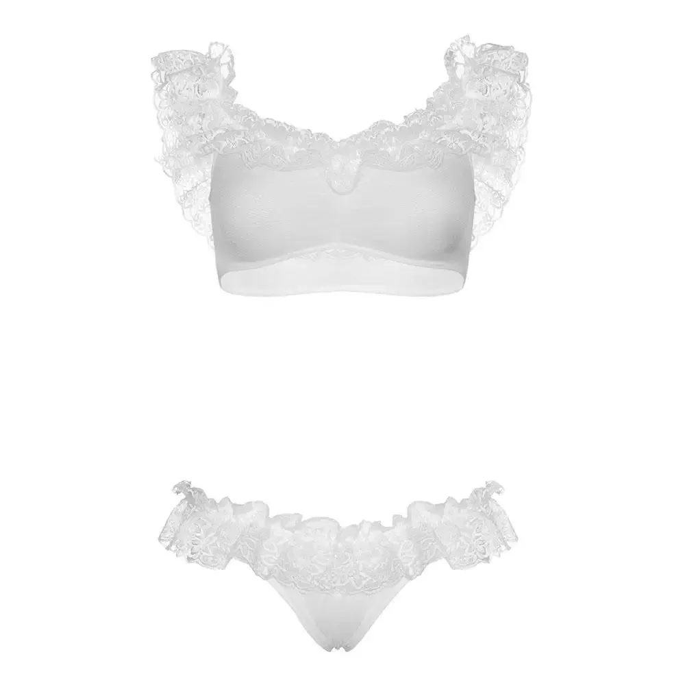 Leg Avenue Sexy White Lace Ruffle Crop Top and Panty Uk 8 to 14