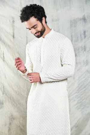 LIGHT IVORY SEQUIN EMBROIDERED KURTA PYJAMA SET