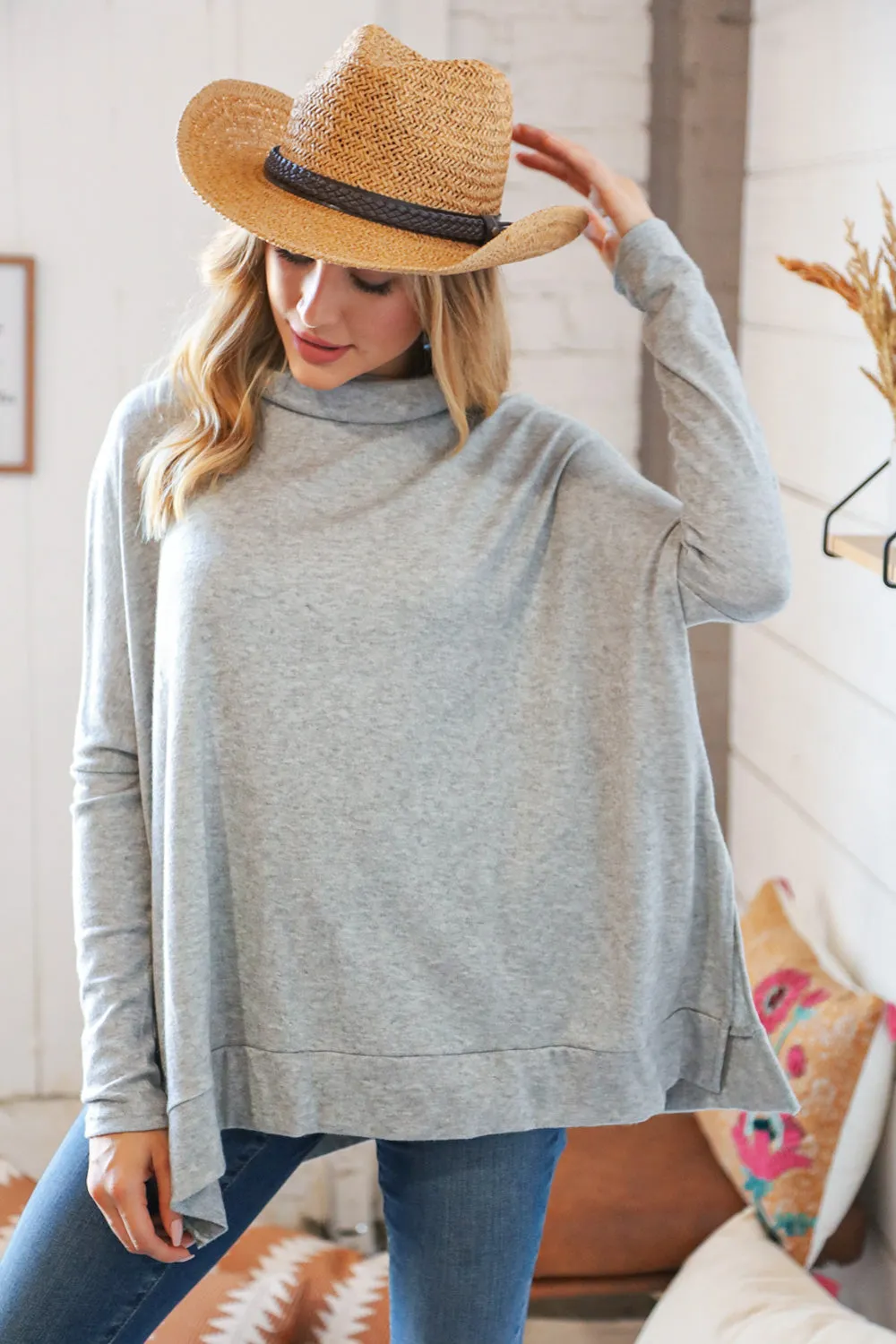 Lt Grey Cashmere Feel Turtleneck Sweater