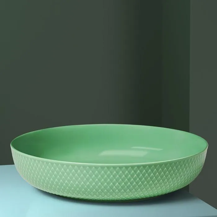 Lyngby Porcelæn Rhombe Color Serving Bowl, Green, Ø: 11.3"