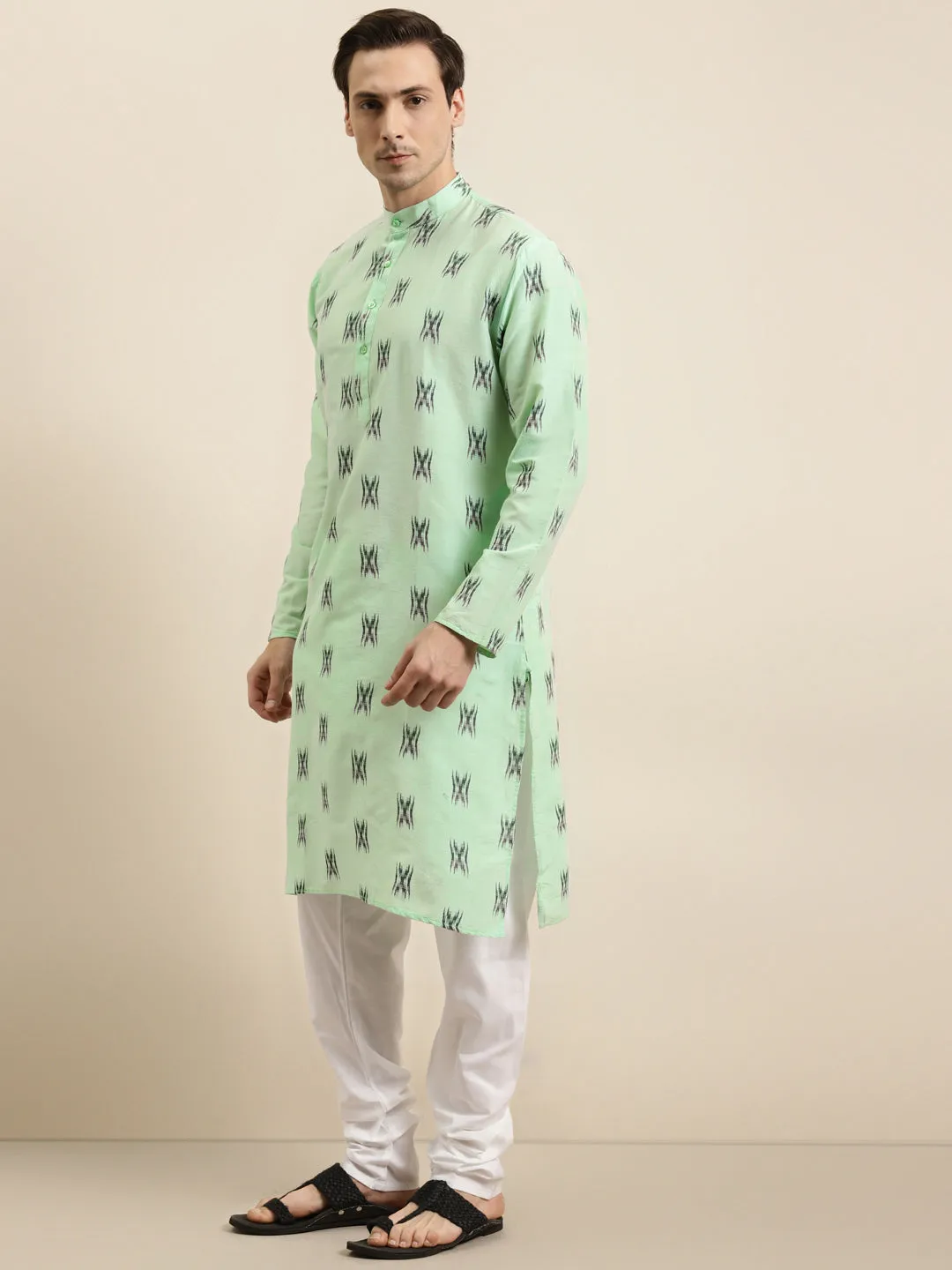 Men's Cotton Green & Black Churidar Pyjama Set - Sojanya