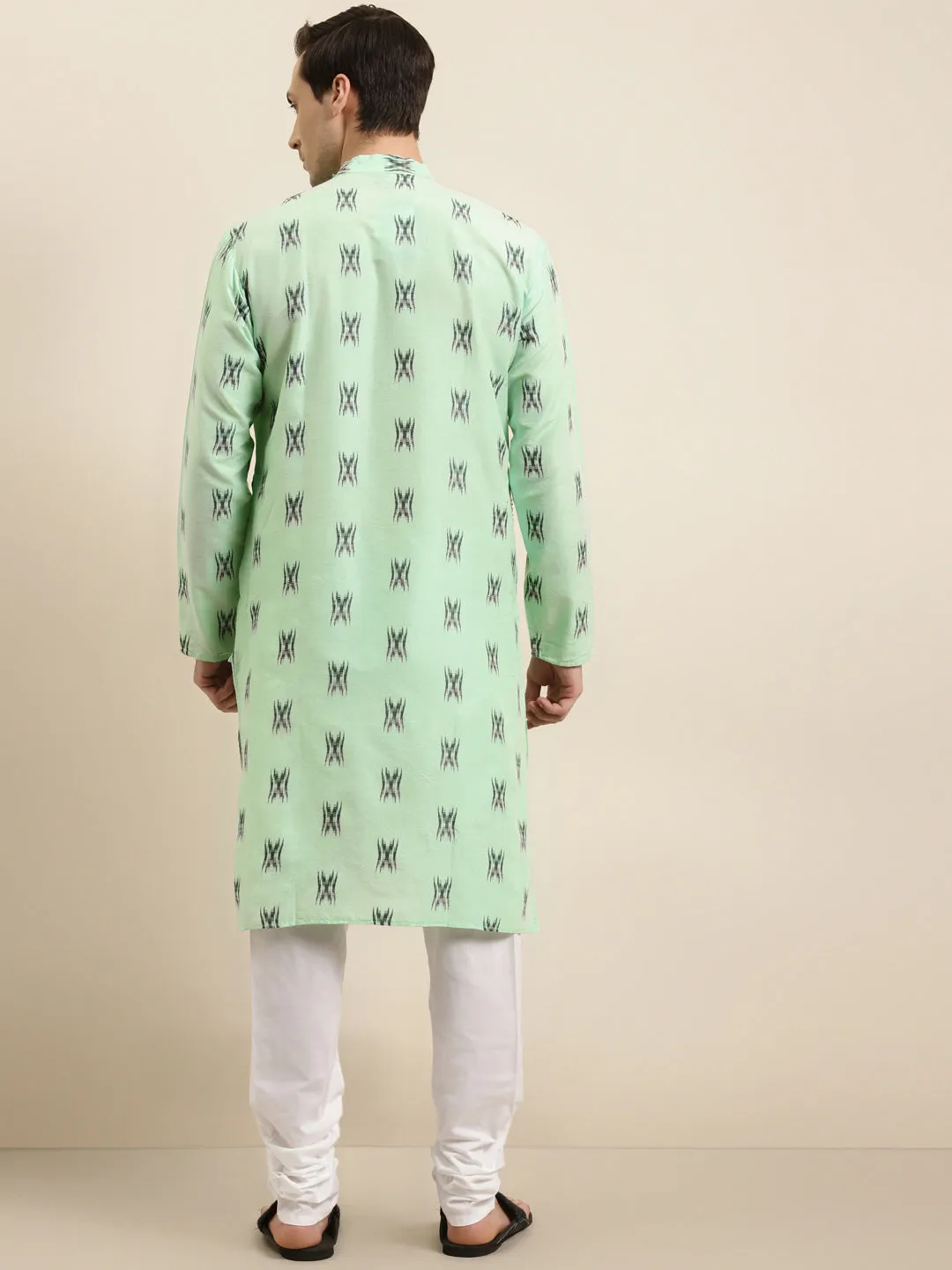 Men's Cotton Green & Black Churidar Pyjama Set - Sojanya