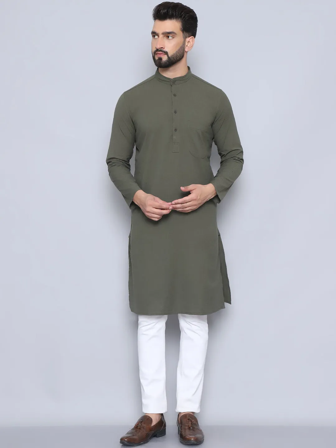 Men's Green Pure Cotton Kurta - Even Apparels