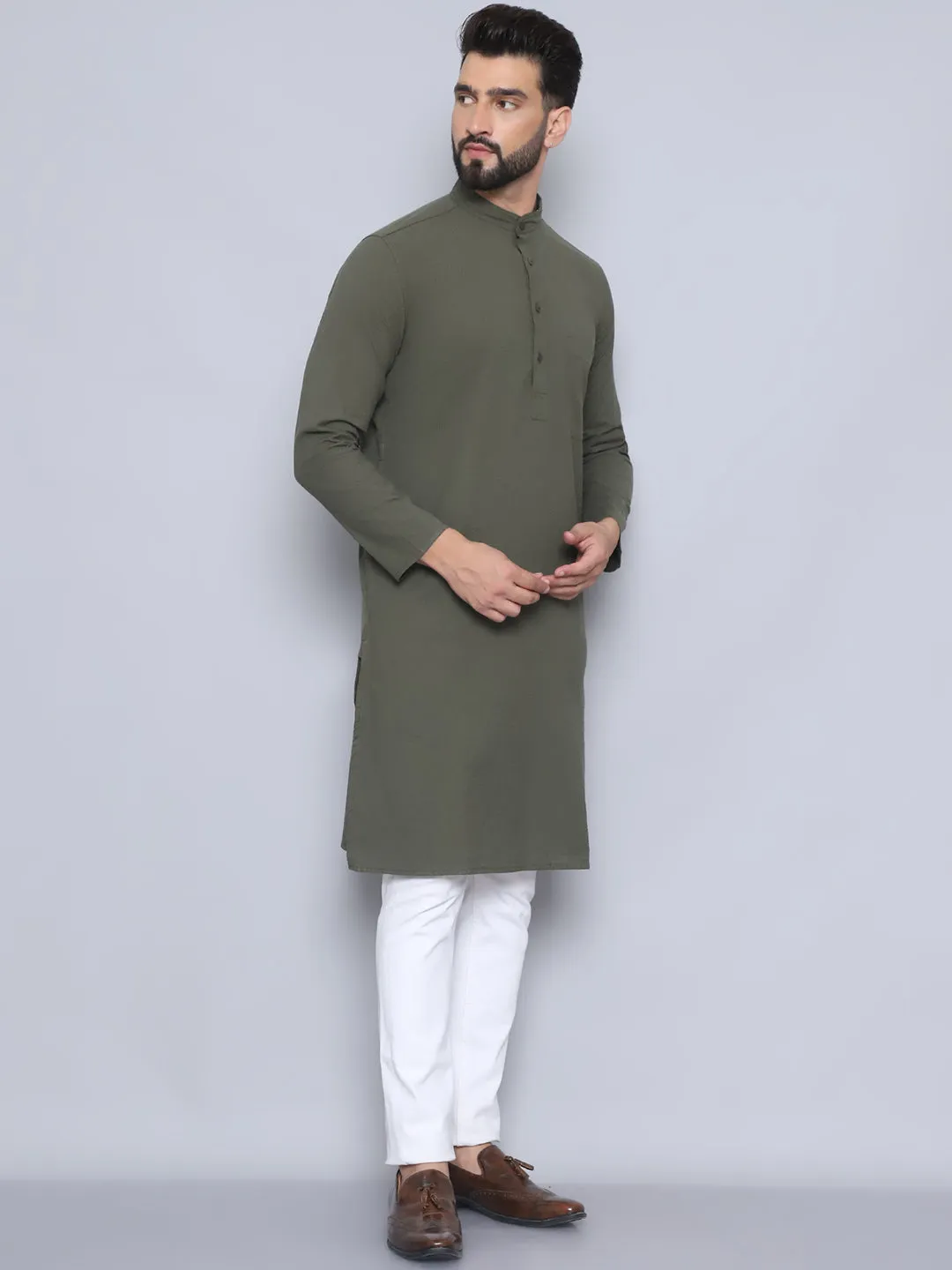 Men's Green Pure Cotton Kurta - Even Apparels